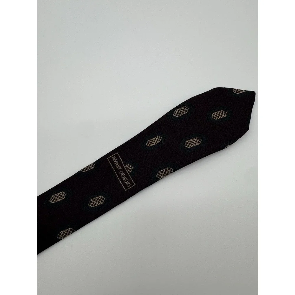 Giorgio Armani‎ Cravatte Silk Tie Brown Geometric Medallion Italy Designer